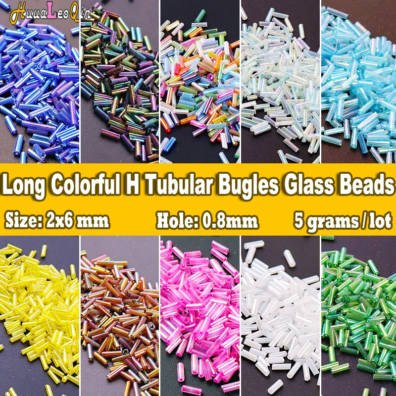 

2x6mm Colorful Tubular Bugles H Glass Beads 11/0 Loose Spacer Seed Beads for Needlework Jewelry Making DIY Garments Accessories