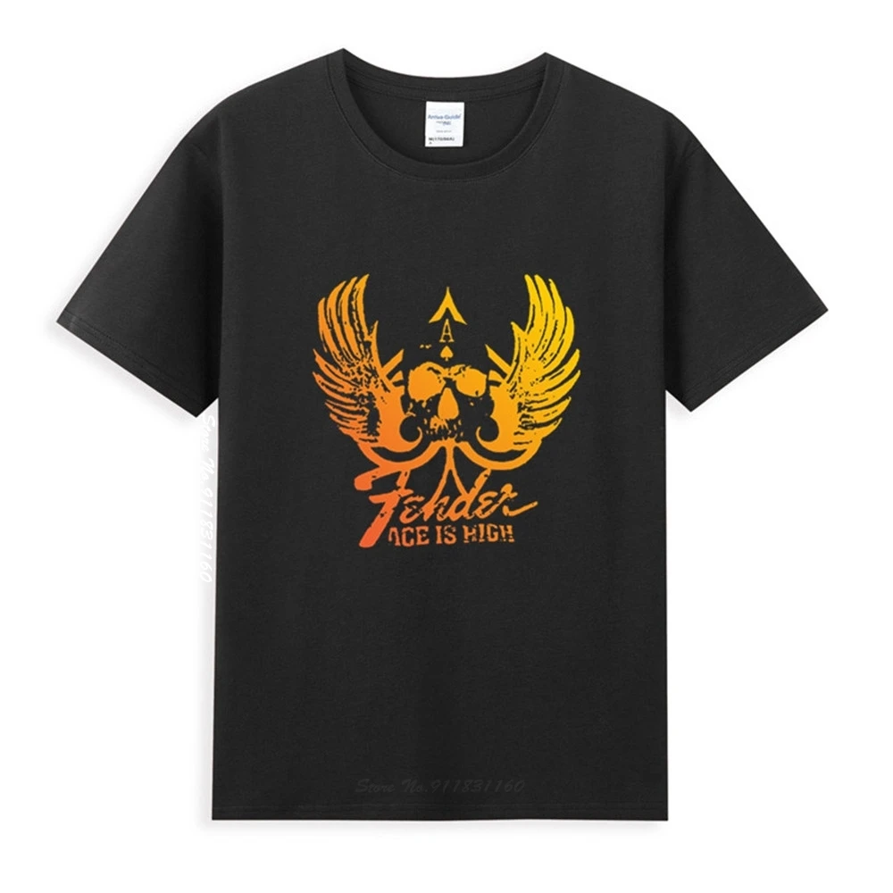 

VIntage Fender Guitar Skull Logo Classic Black T-Shirt Newest Summer Men's Short Sleeve Popular Tees Shirt Tops Novel Unisex