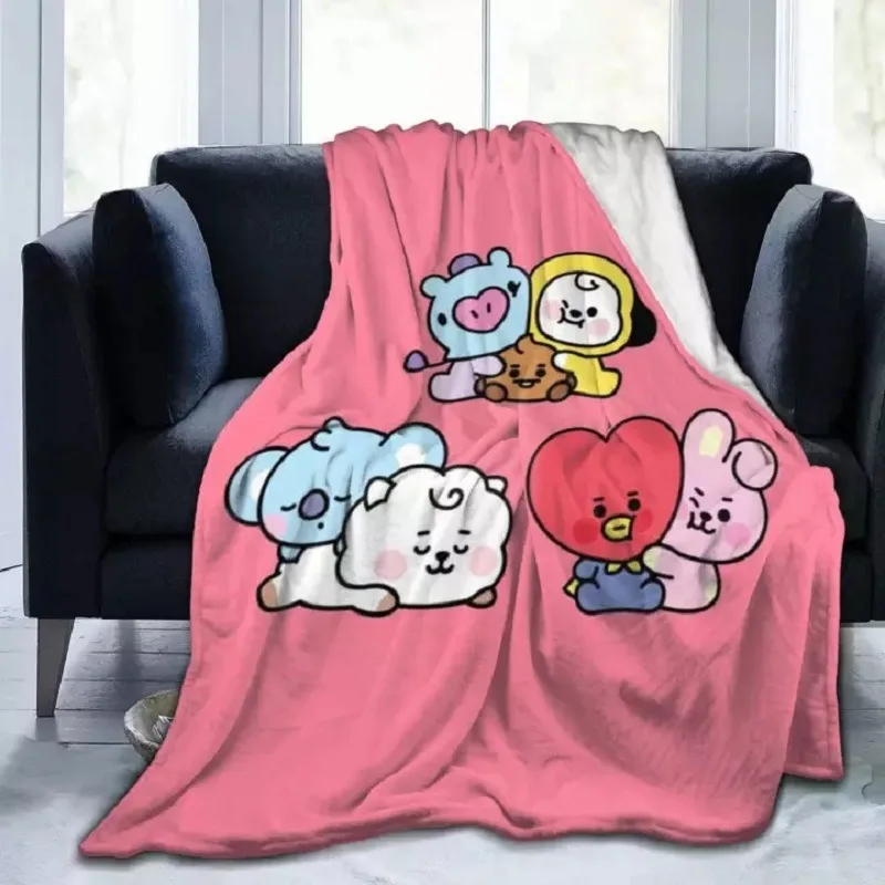 

Bt21 Cartoon Flannel Blanket Winter Air Conditioning Blanket Nap Blanket Cute Anime Blanket Quilt Thickened Leisure Blanket