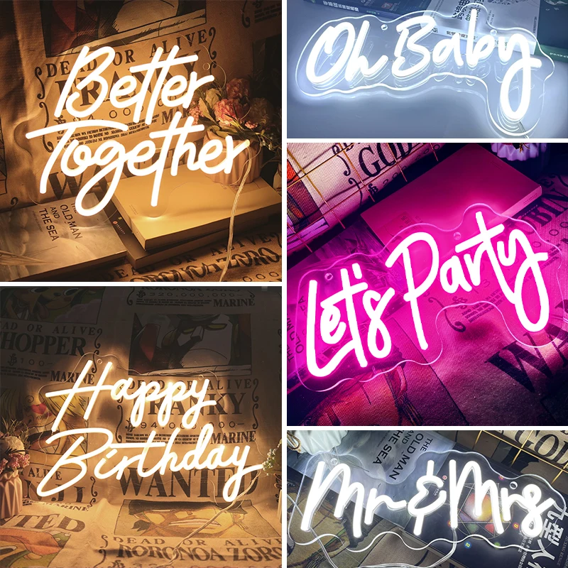 Custom Neon Light Sign Better Together Happy Birthday Led Letter Large Weddings Wall Hanging Sign Bar Party Decor 45cm 60cm