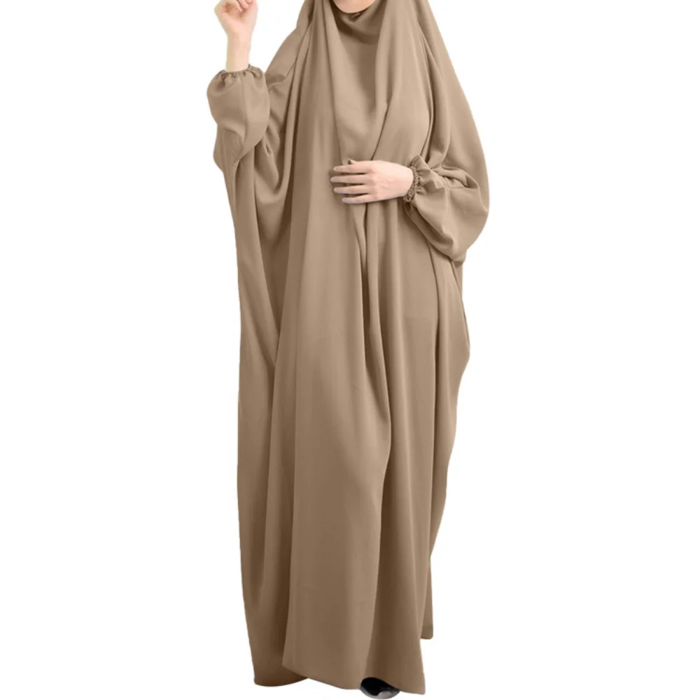 Fashion Stitching Dress Bat Sleeve Hooded Four Seasons Hijab Dress Casual Vistidos Modest Robe Pour Femme Musulmane