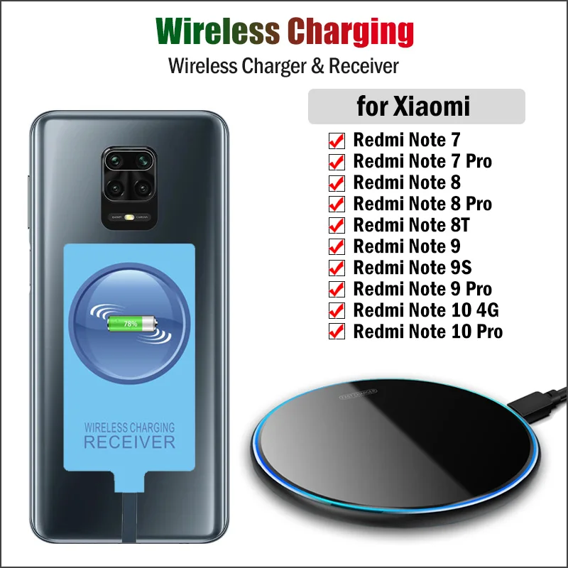 qi wireless charger receiver for xiaomi redmi note 7 8 8t 9s 9 10s 10 11s 11 pro max wireless charging adapter type c connector free global shipping