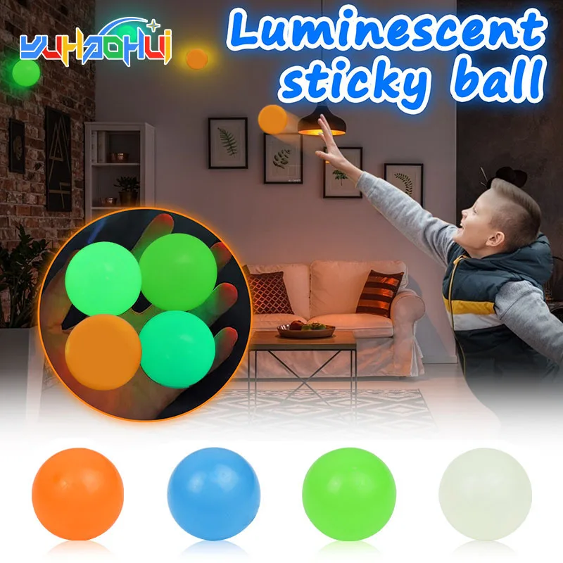 

45-60mm Pop Sticky Ball Luminous Balls High Bounce Glowing Stress Ball Relieve Stress Children Adults Fidget Anti-stress Toys
