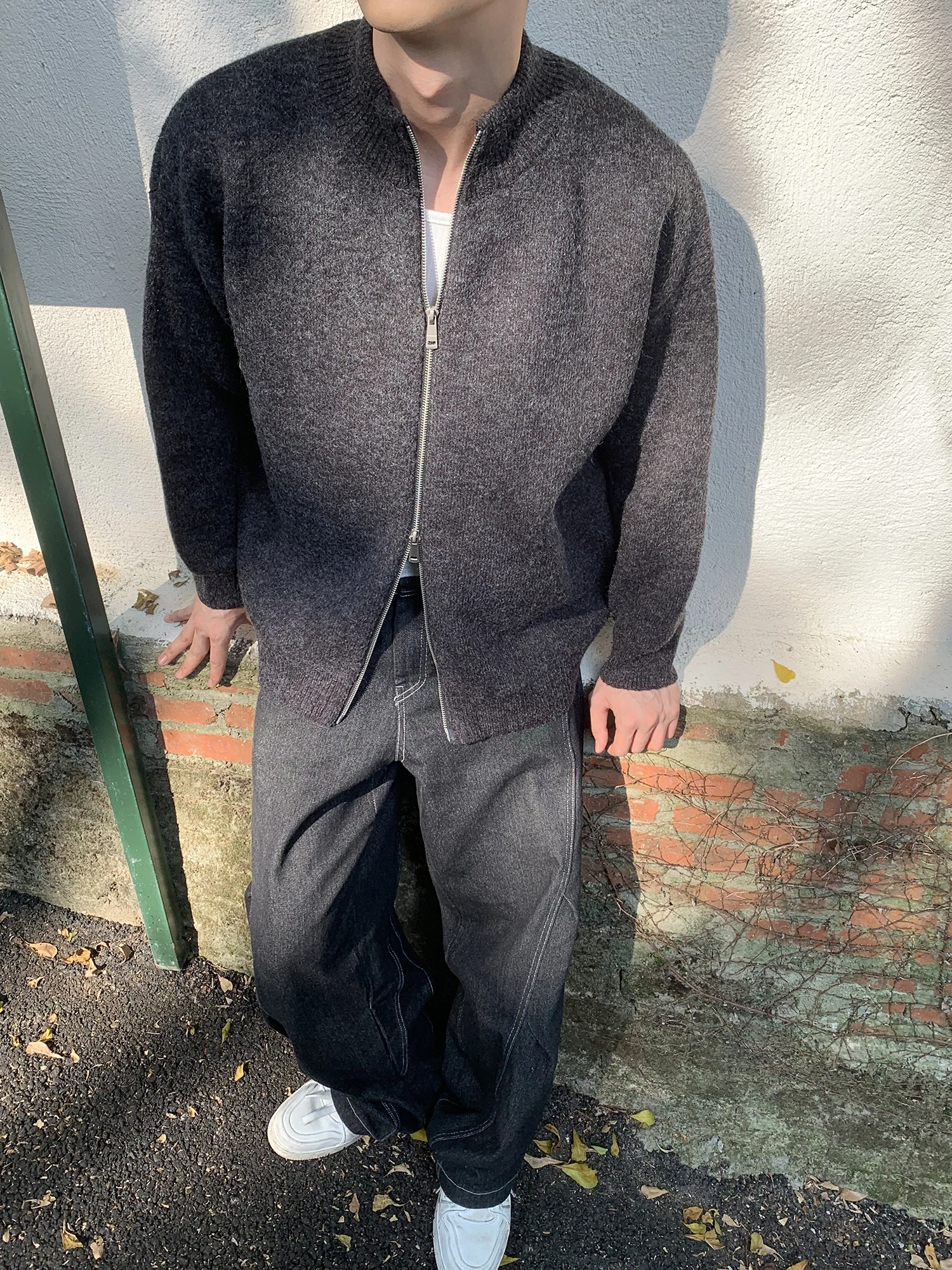 AP MMDD однотонный простой кардиган с двойной молнией дизайн воротник-стойка свитер