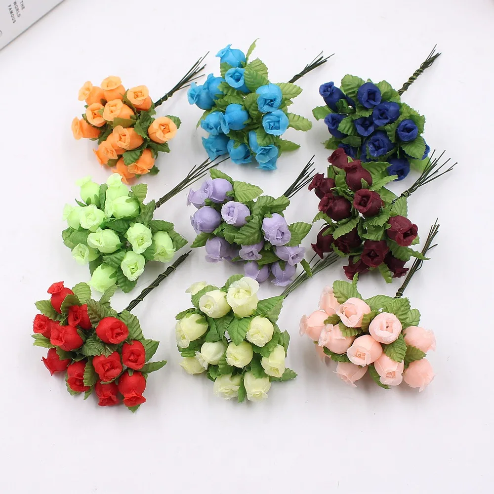 

12pcs 2cm Artifical rose Bud Silk mini flower bouquet DIY Floral hand carft favor Wedding birthday Valentine Xmas gift pack deco