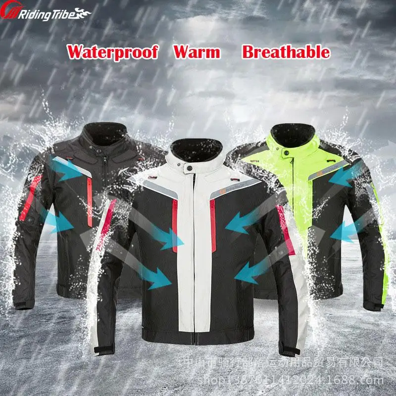 Men Winter Anti-fall Motorcycle Riding Suit Oxford Cloth Breathable Waterproof Warm Racing Suit Jacket Pants With Pockets