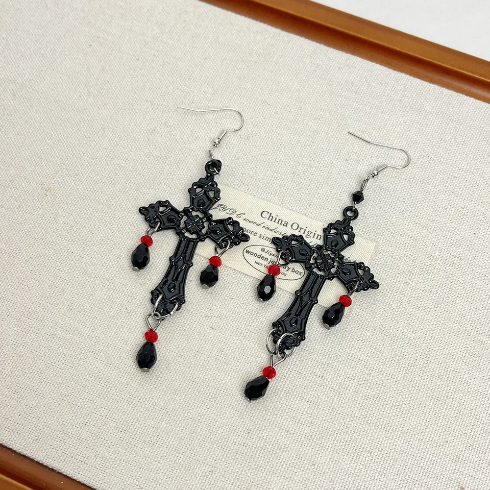 Готические черные большие полые длинные висячие серьги с крестом для женщин
