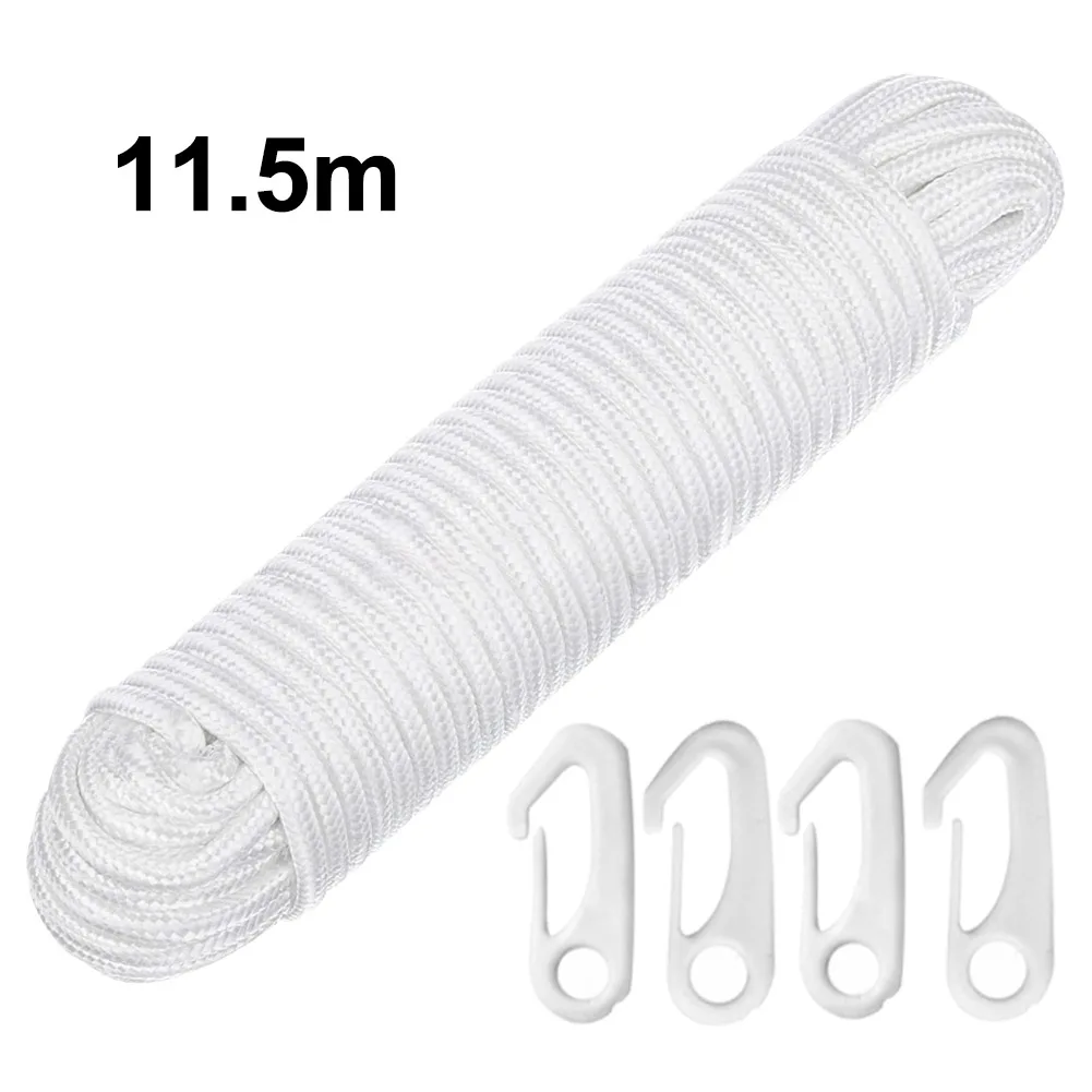 

White Garden Nylon Flag Rope High Strength With Hook Thickened Outdoor Home Flag-line Halyard Portable Strong Bearing Camping
