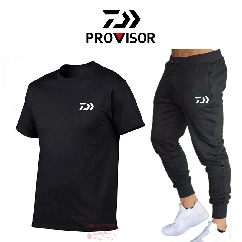 

Daiwa Summer Fishing Suit Men's Fashion Short Sleeve T-Shirt + Pants New Outdoor Breathable Running Camping Fishing 2 Piece Set