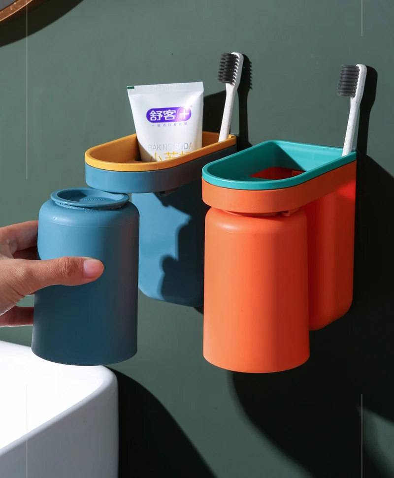 

Полка для зубной щетки без пробивания отверстий, чашка для полоскания рта, подвесное настенное хранилище для туалета для пар