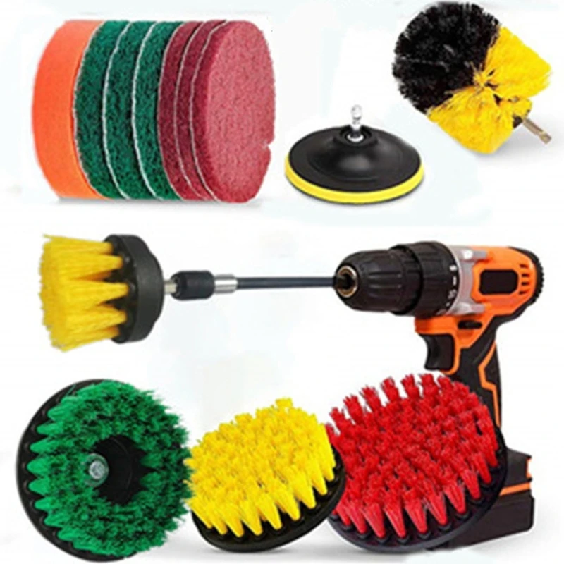 

14Pcs/Set Electric Scrubber Brush Drill Power Scrub Pads Sandpaper Cleaning Brushes for Bathroom Carpet Glass Car Tires