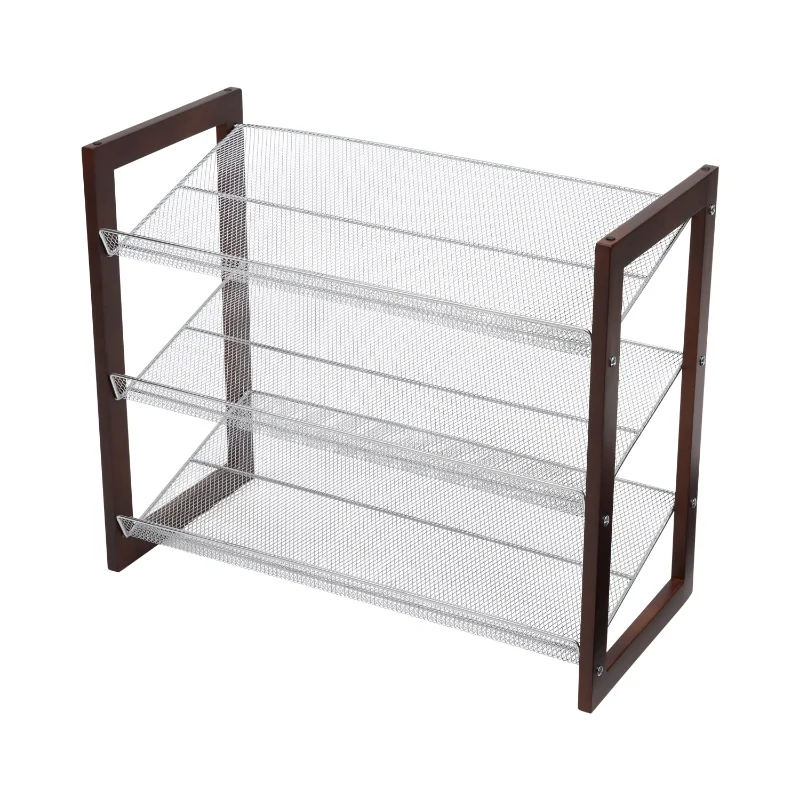 

3 Tier Mesh Shelf Shoe Rack In Espresso Shoe Organizer and Storage