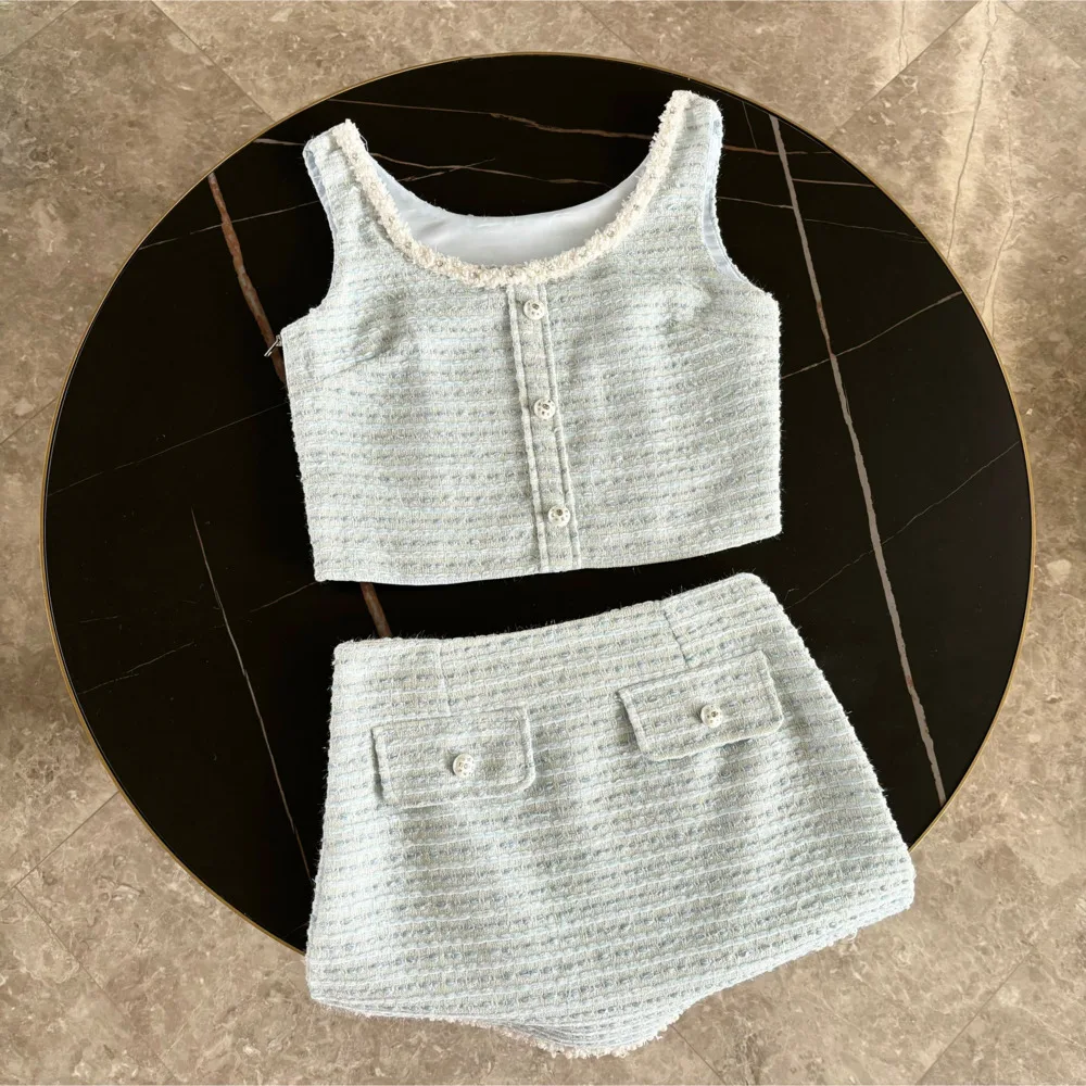 Женский твидовый костюм комплект из двух предметов кофта с завышенной талией и