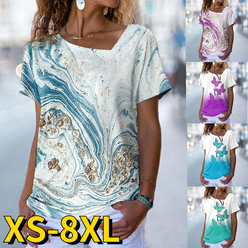 

Ladies 3D Butterfly Printing T-shirt Summer V-neck Sexy T-shirt Female Retro Casual Pullover Loose Comfort Short Sleeve Tops