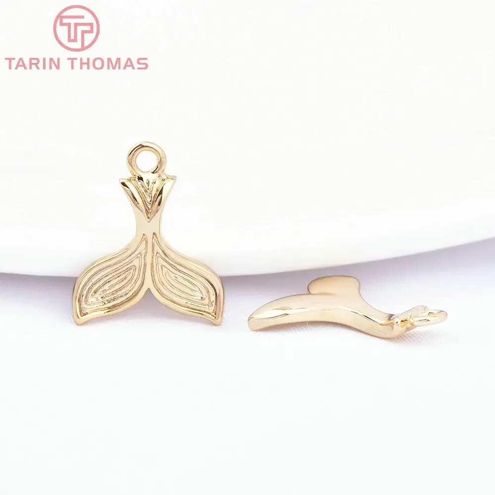 (7448) 10 шт. 12x14 5 мм 18-каратное золото цвет латунь рыбий хвост подвески высокое