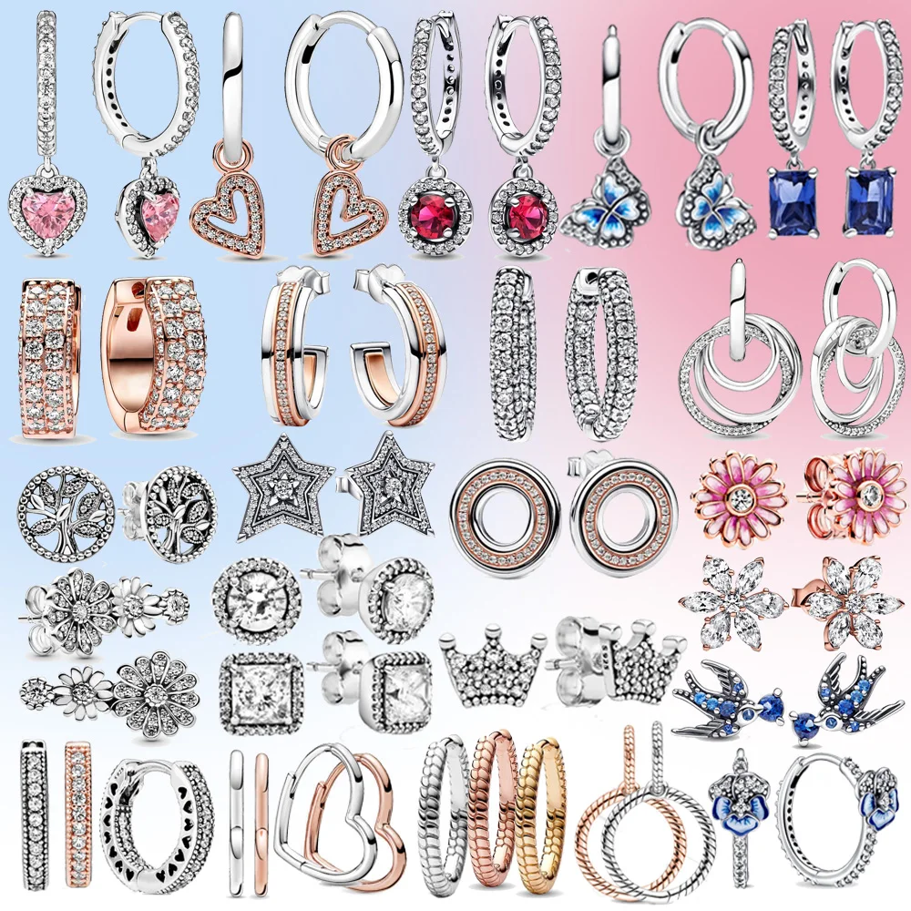 

Original Authentic 925 Sterling Silver Earrings Sparkling Freehand Heart Hoop plata Pandore Earrings Women Fashion Jewelry Gift