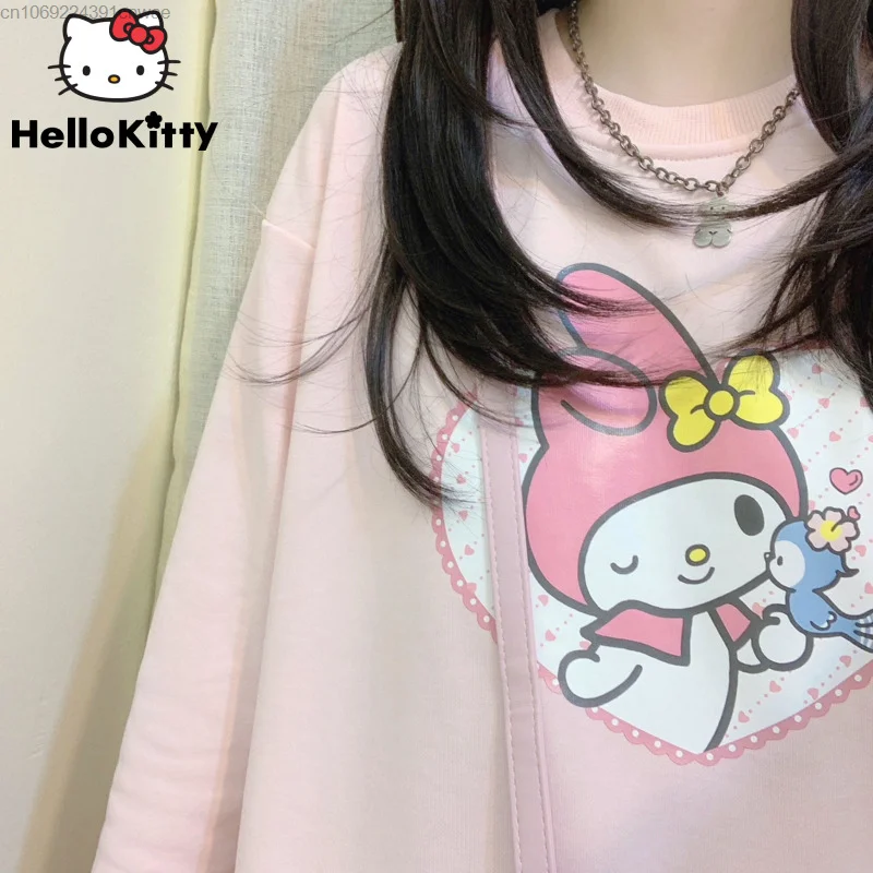 

Женский топ с длинным рукавом Sanrio My Melody, футболка с милым аниме принтом Y2k, свободная повседневная одежда, милые тонкие топы с героями мультф...