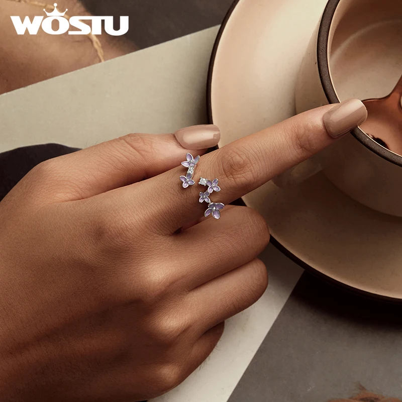 WOSTU Стерлингового Серебра 925 пробы Сиреневый Цветок Открытое Кольцо