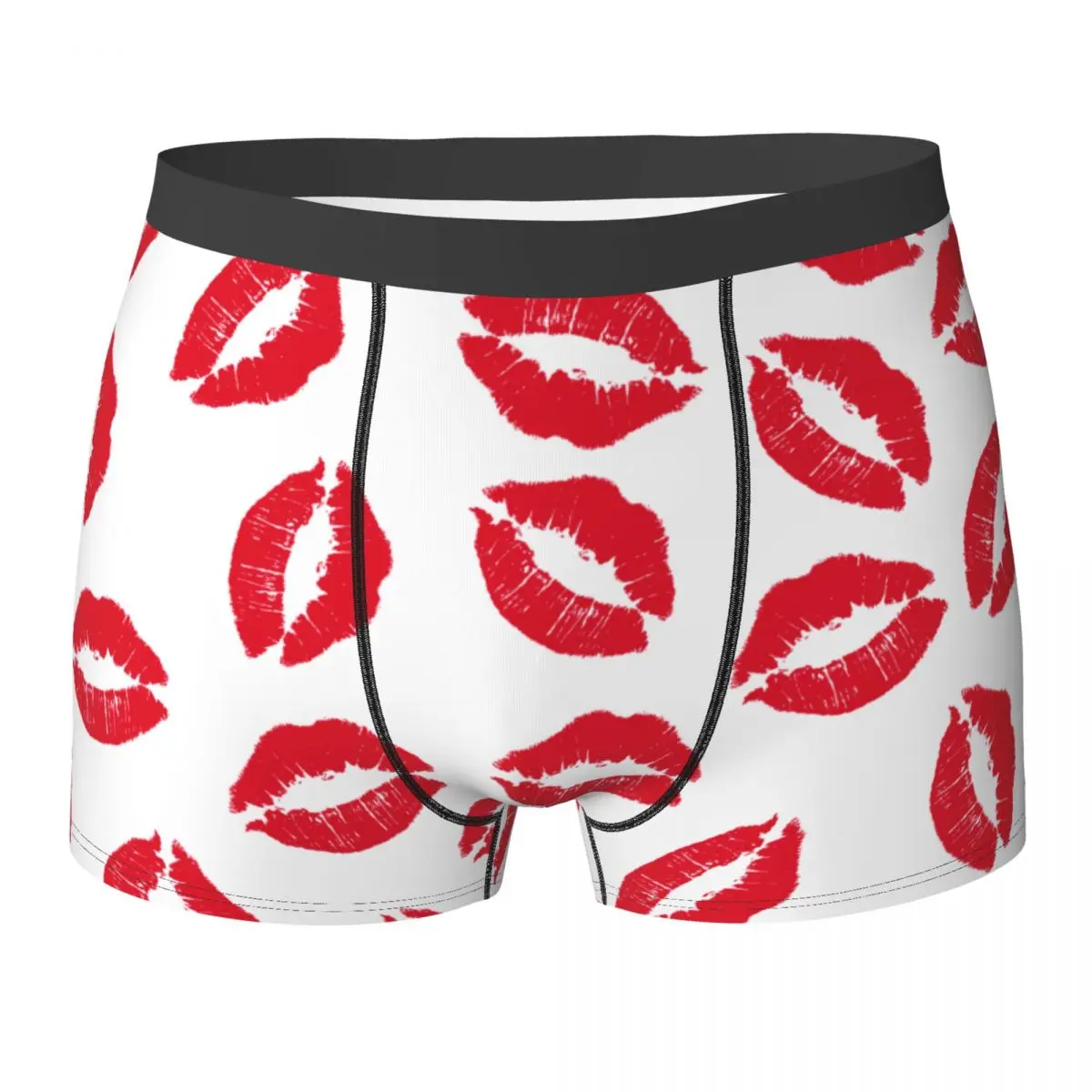 

Sexy Boxer Lips Prints Red Lipstick Kiss Shorts Panties Men's Underwear Breathable Underpants for Male Plus Size
