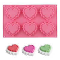 6 holes heart cake mold handmake diy 3d soap mold silicone moulds for cake soap candy chocolate pudding fondant mold big love
