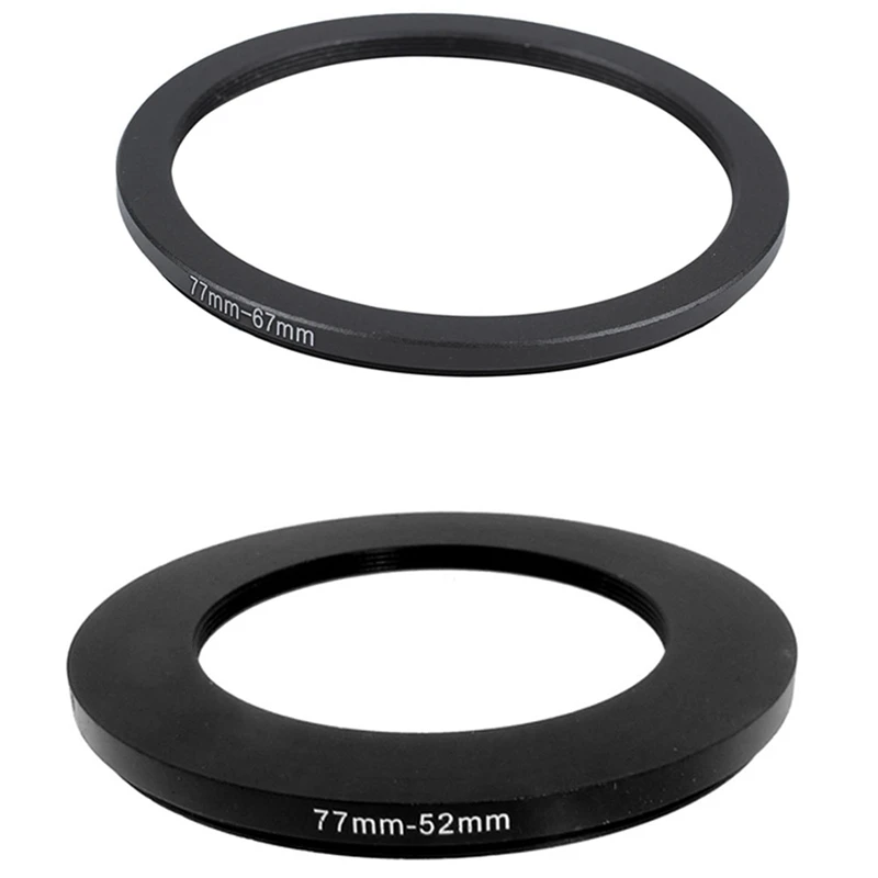 

2 Pcs Black Step Down Ring Adapter For Camera, 77Mm-52Mm & 77Mm-67Mm