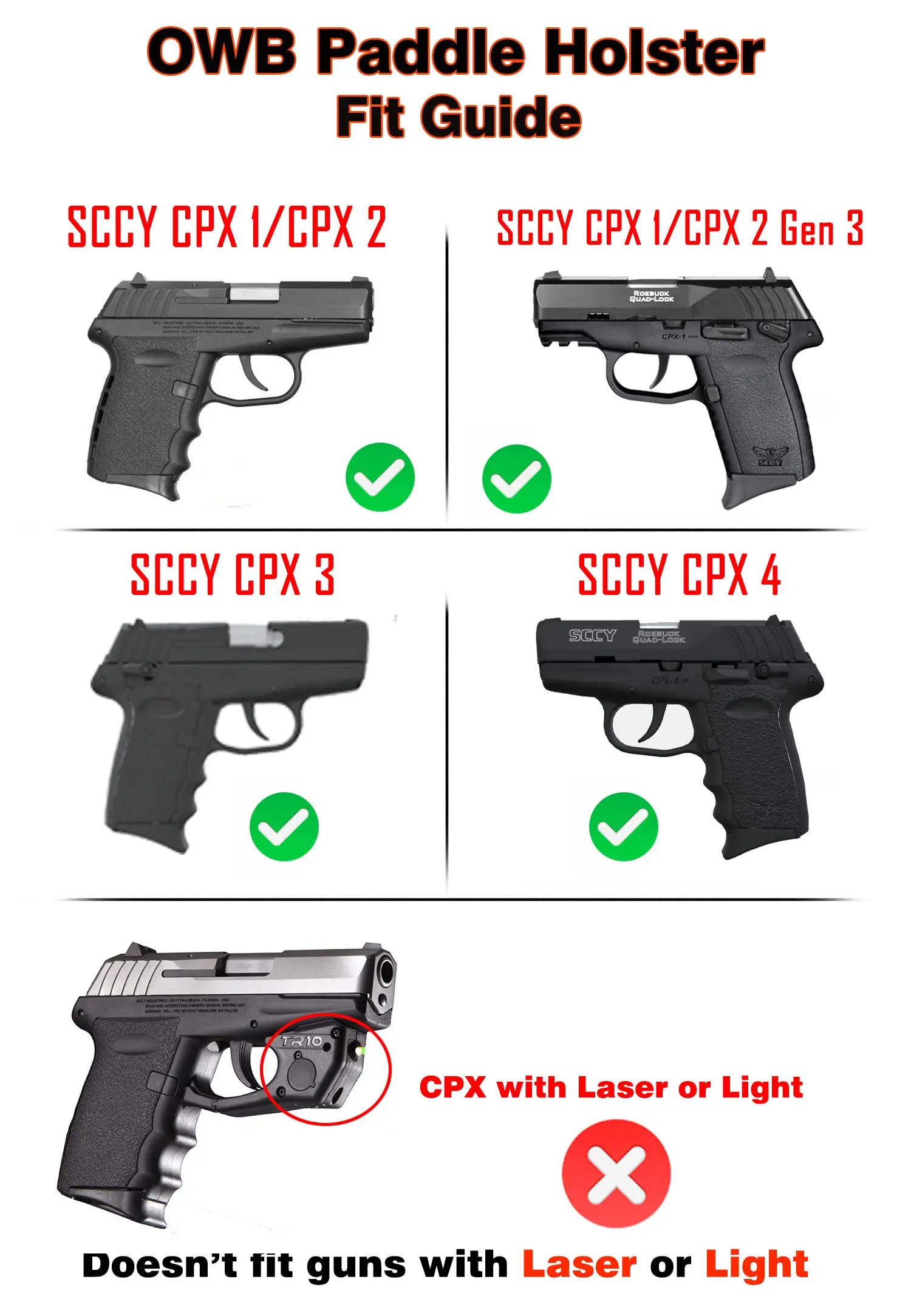 Фото Пластиковая стальная тактическая кобура Glock с быстрым вытяжкой, 2-удерживающая внешняя поясная кобура Owb Paddle для Sccy Cpx1/2 Gen 3 Cpx3/4 №2