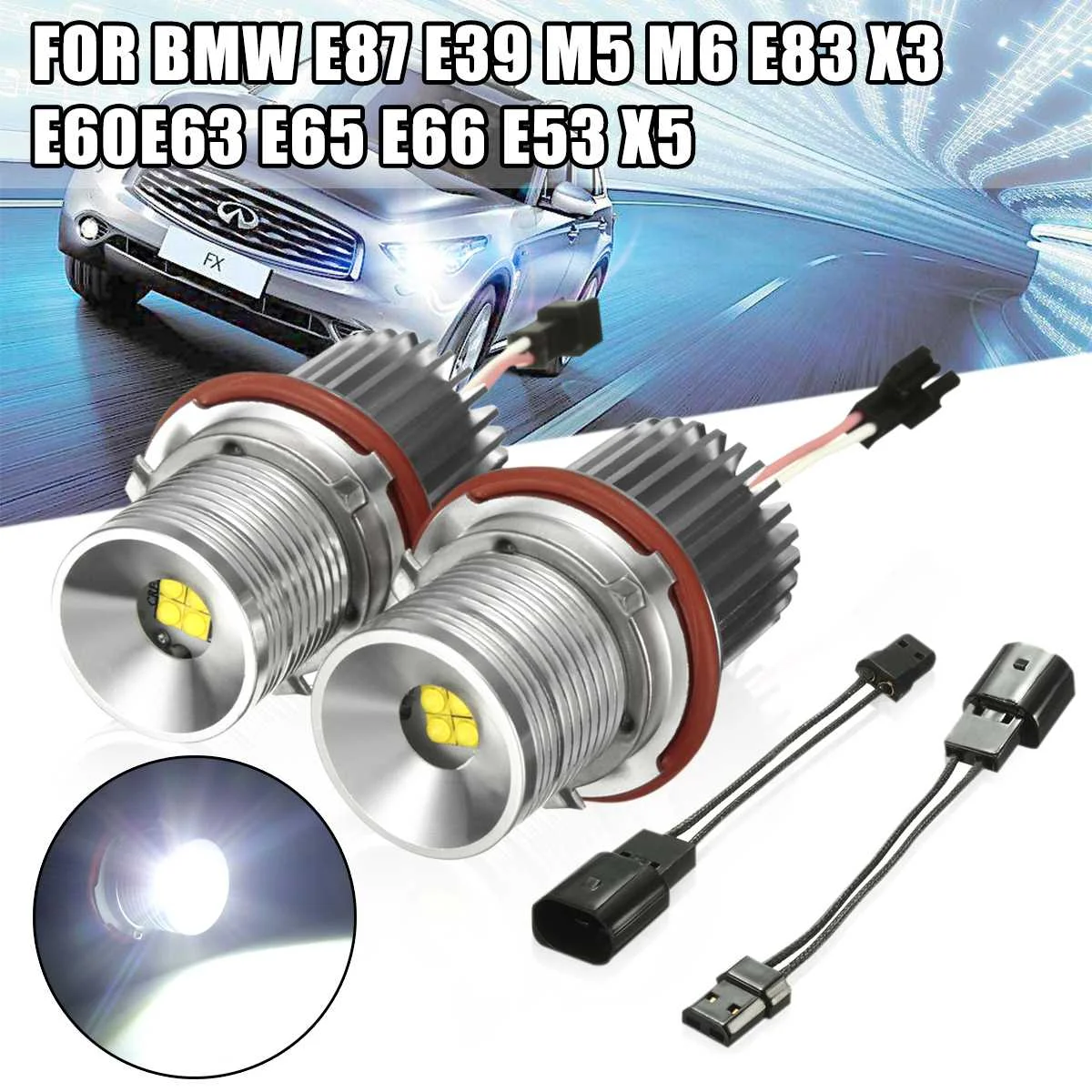 

2pcs 45w White Angle Eyes LED Marker HALO Ring Light Bulb For BMW E39 E53 E60 E61 Super Bright Led Energy Save