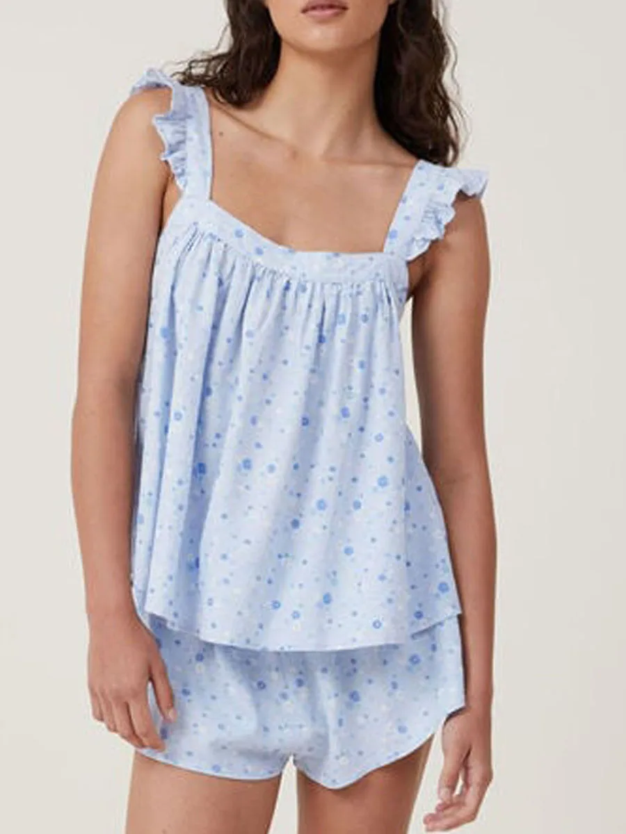 Женский Повседневный комплект из 2 предметов майка с оборками и квадратным