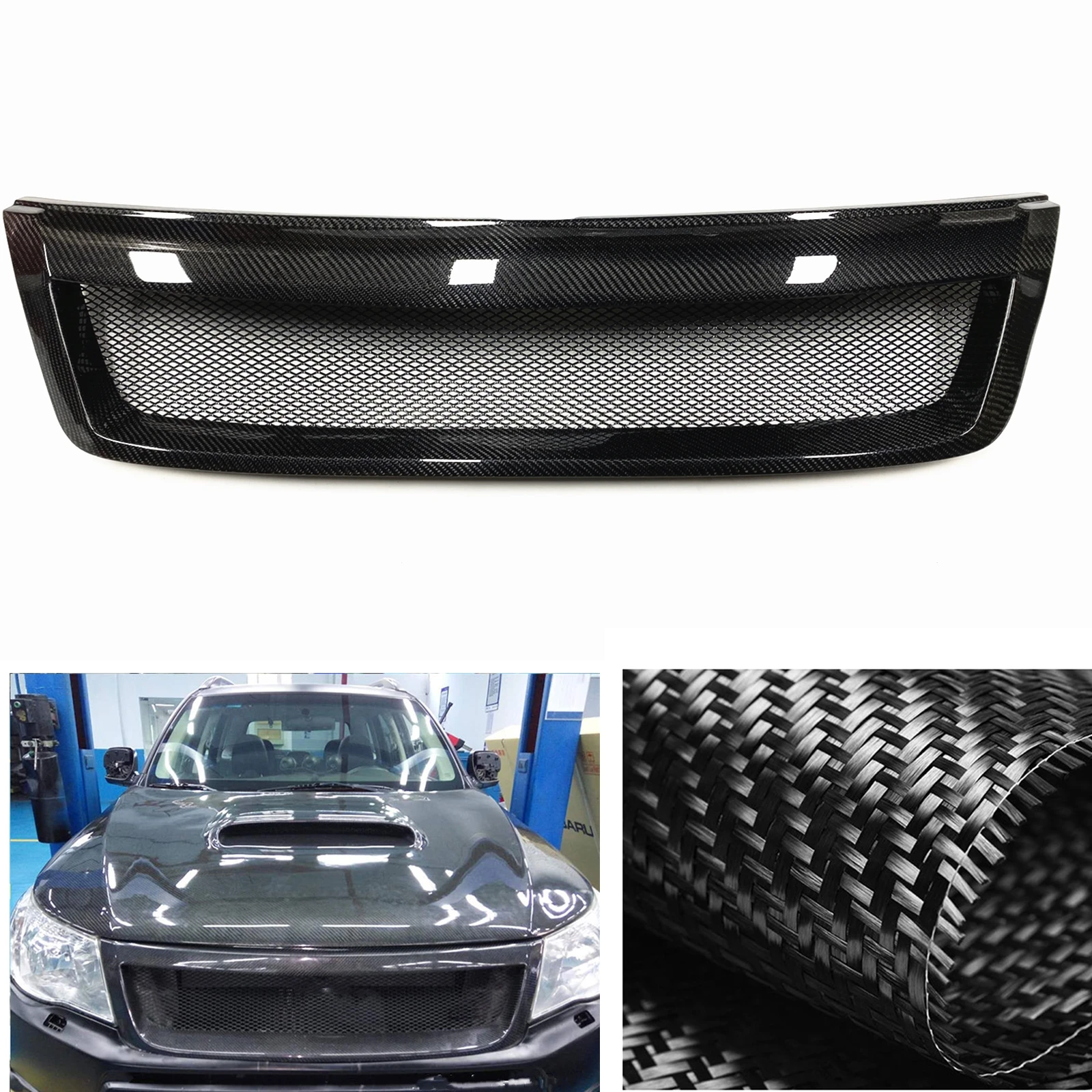 

For Subaru Forester 2009 2010 2011 2012 2013 STI Style Front Grille Grill Carbon Fiber/Fiberglass Upper Bumper Hood Mesh Grid