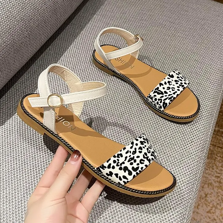 

Ladies Summer Colorblock Buckle Sandals Beach Flat Lace Shoes 2022 Sandals Leopard Yellow Fashion Ladies Plus Size Sandals