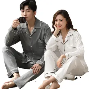 2022 Spring  Couple Pajamas Set Pure Cotton Pijamas 2Pcs Suit For Women And Men Home Clothes Sleepwe