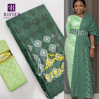 2 52 5 yards green shiny shadda original bazin riche fabric for traditional wedding dresses stones cotton cord lace materials