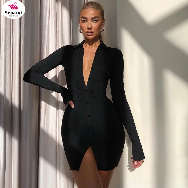 

SPARQI Fashion Print Shirts Blouse Dress Single Breasted Club Outfit For Women Fall Winter Long Sleeve Chic Mini Dresses Clothes