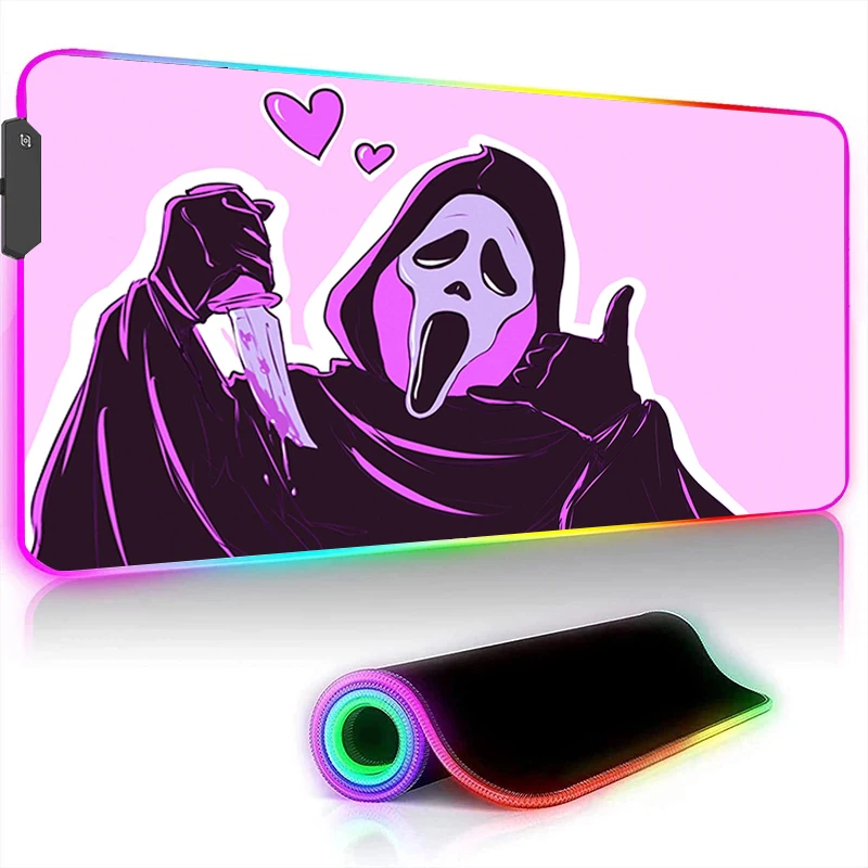 RGB Mousepad Xxl Pink Ghostface Mouse Pad 900x400 Led Mat Anime Large Carpet Pc Accessories Pads Game Mats Deskmat Gaming Mause