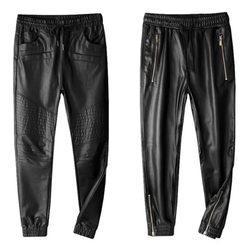 

Свободные кожаные штаны, Мужские штаны, модные утепленные мотоциклетные брюки из искусственной кожи для мужчин, штаны-шаровары, мужские брю...