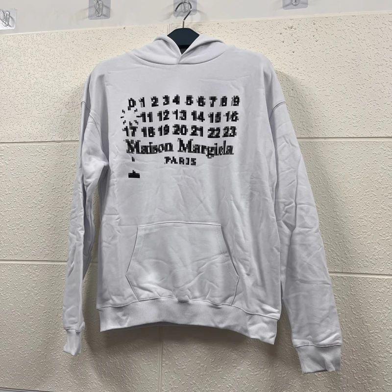 

Y2K пушистый цифровой принт MM6 Margiela Paris толстовка с капюшоном реальные фотографии Мужские Женские толстовки оверсайз