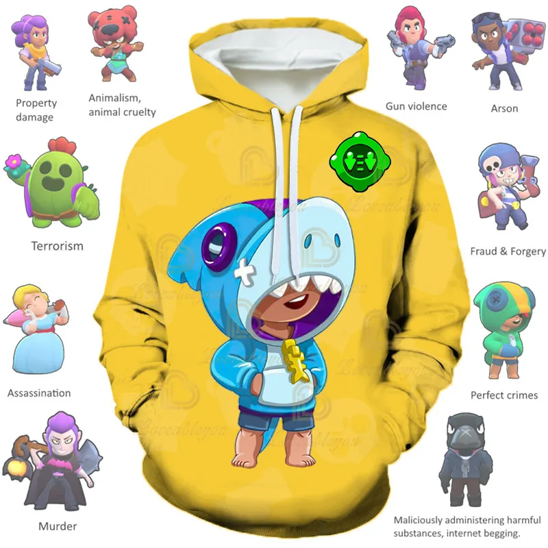 

Shark LEON E SKIN SQUALO Boys Girls Browlingss 3D Hoodie Sweatshirt Stars, Kids Shoot Game Cute Cartoon Clothing Birthday Gift