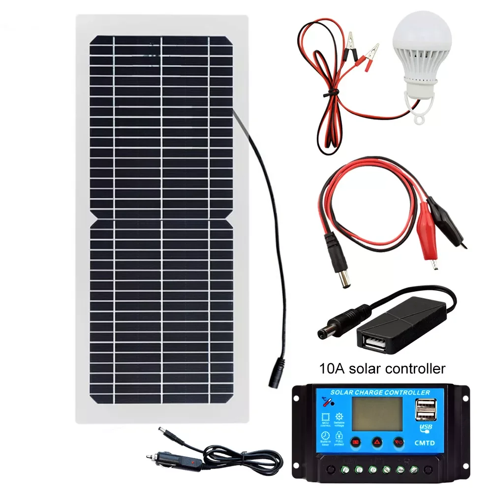 

NEW 18V 10W Solar Panel Kit Complete Outdoor Camping Mountaineering Travel Solar Charger Portable Power Supply For Phone Chargin
