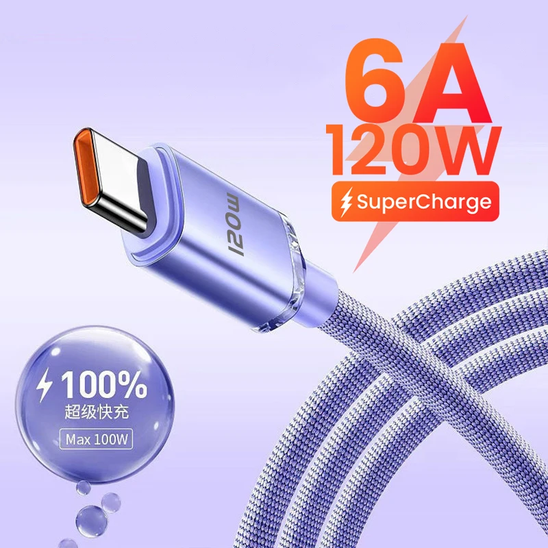 

6A USB C Cable 120W Type C Cable Fast Charging Wire For Huawei Data Cord USB Cable C Charger For Samsung Xiaomi 1/2m