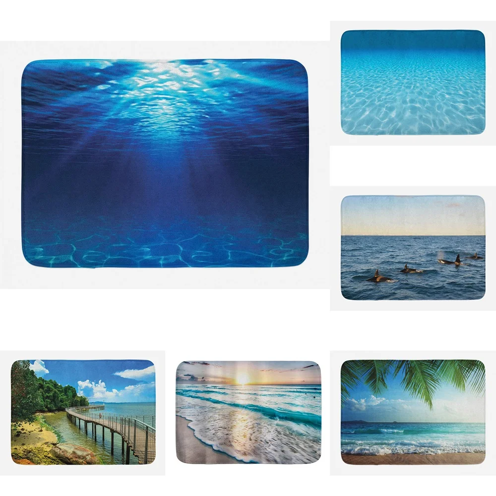 

Ocean Beach Bath Mat Tropical Sea Underwater Scenery Sandy Surface Sun Non Slip Bathroom Decor Mats Rug Doormat Kitchen Foot Pad