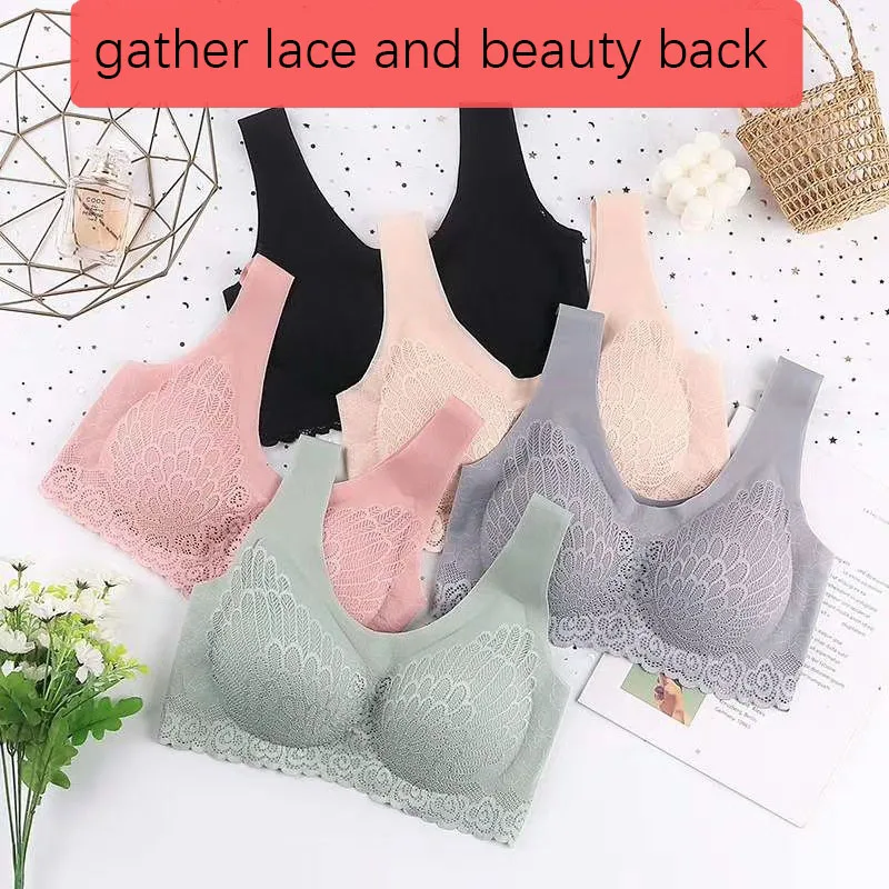 

Women's Bra Thailand Latex 4.0 Underwear Small Chest Seamless No Steel Ring Bra Seamless Sports Vest Lace Beautiful Back