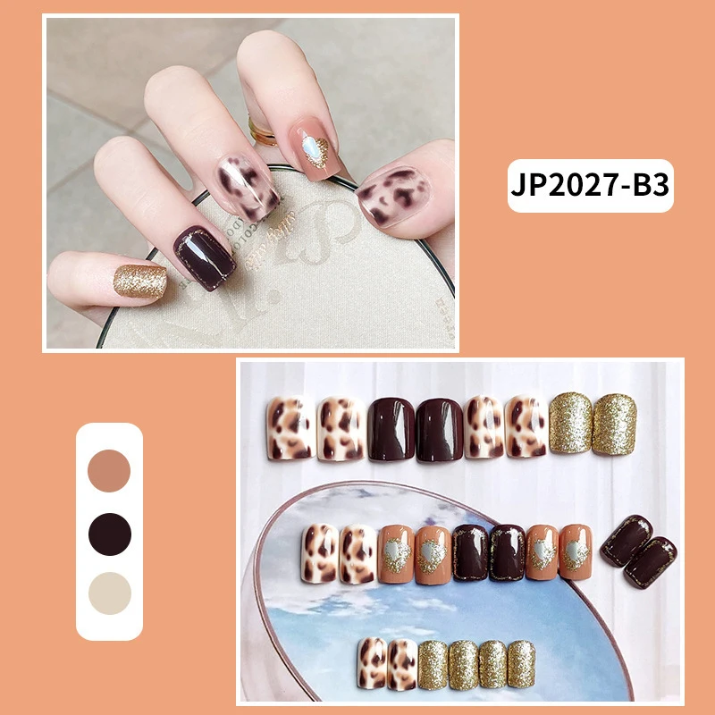 

24PCS Leopard Fake Nails Long Paragraph French Style Wearable Press on Nail Leopard Fake Nails Finished Nail Piece Stick On Nail