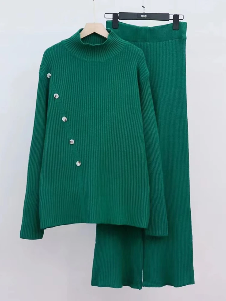 

Autumn Sets Womens 2 Piece Fashion 2023 Knitted Two Piece Women Sets Pants Sets for Women Half Turtleneck Sweater Wide Leg Pants