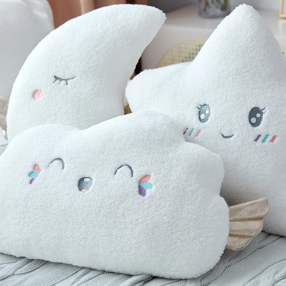 

NEW Skin friendly White Cloud Star Moon Angel Wings Soft Stuffed Decor Pillows Cute Baby Sky Birthday Present Indoor Decorations