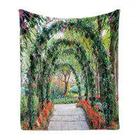 Garden Throw Blanket,Flower Arches Pathway In Ornamental Plants Greenery Romantic Picture Soft Flannel Blanket Birthday Gifts