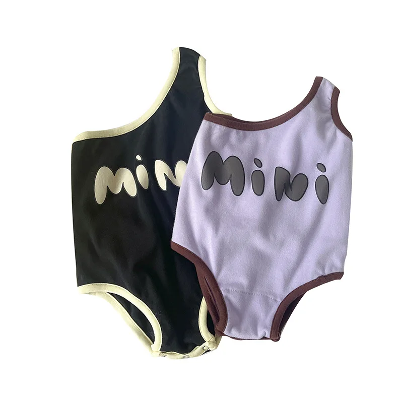 

Fashion Infant Bodysuit Baby Girls One Shoulder Jumpsuit Summer Newborn Sleeveless Letter Cotton Romper