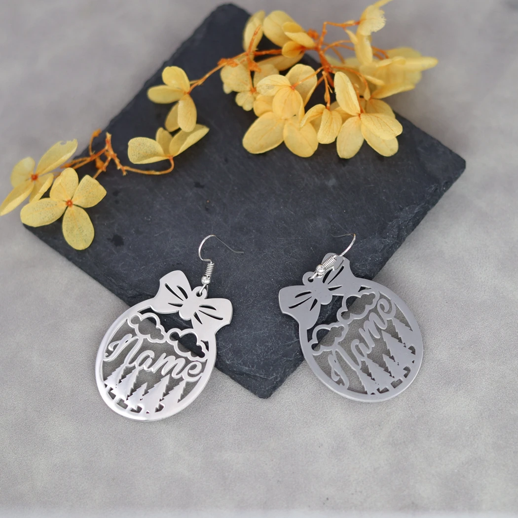 Рождественская елка из нержавеющей стали висячие серьги с индивидуальным именем