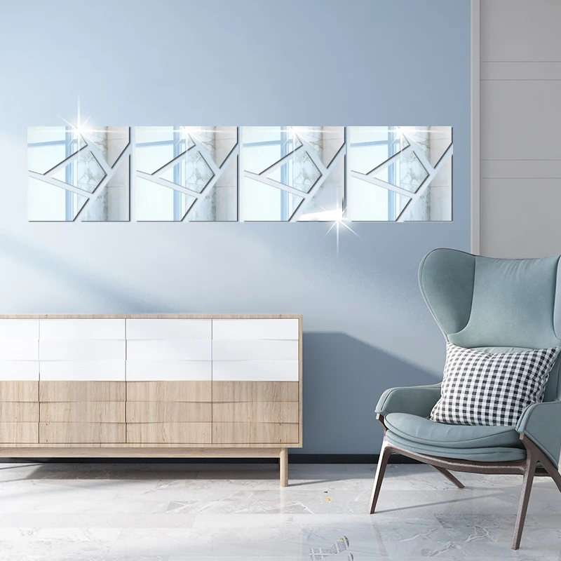 

4Pcs Mirror Wall Sticker 20CM Acrylic Square Mirror Tile Wall Stickers Decal Home Living Room Decor 200*200mm Espejo Adhesivo