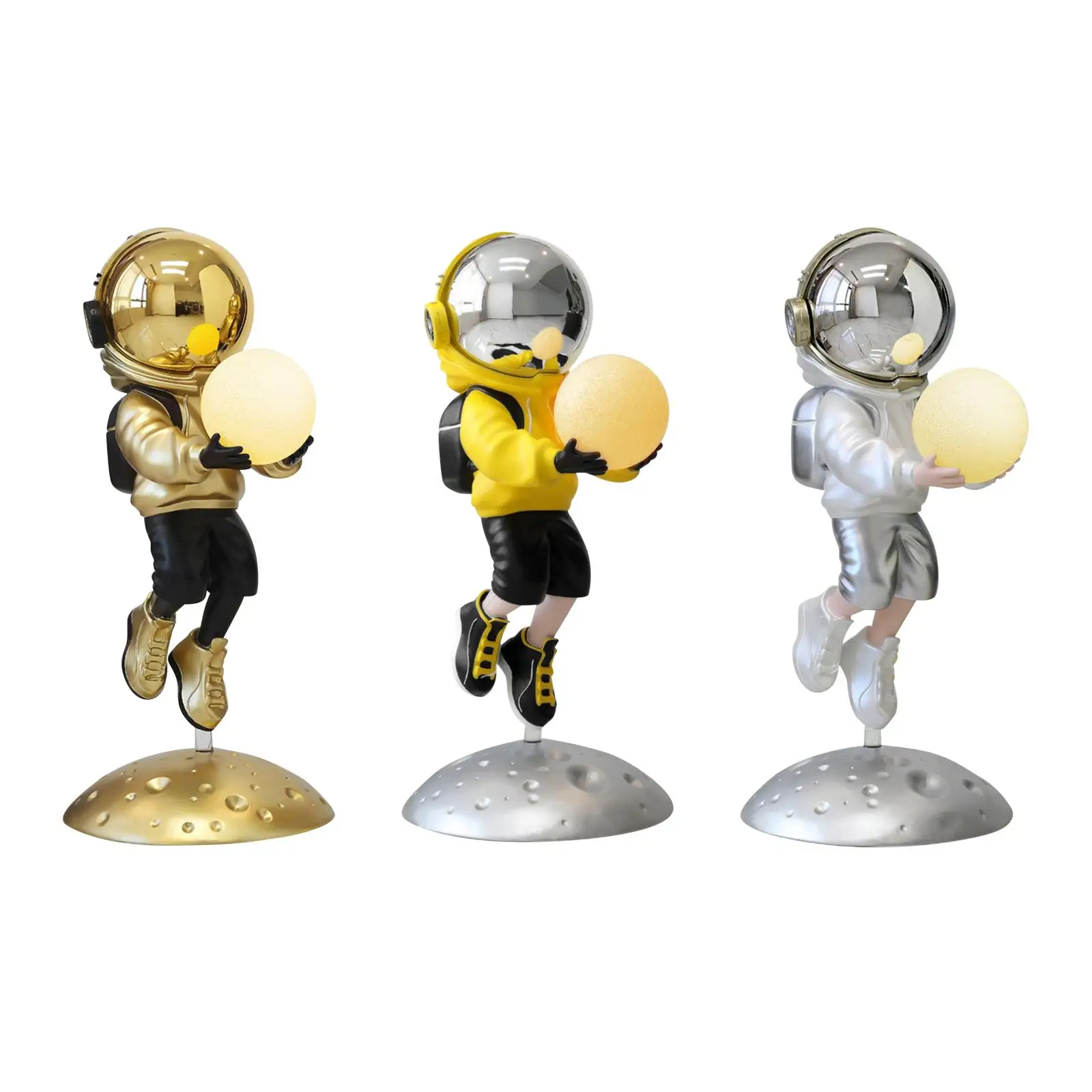 

Spaceman Figurine Sculpture Holding Lamp Floor Ornament Bedside Decor USB Charging Creative Outer Space Themed Model Adornment
