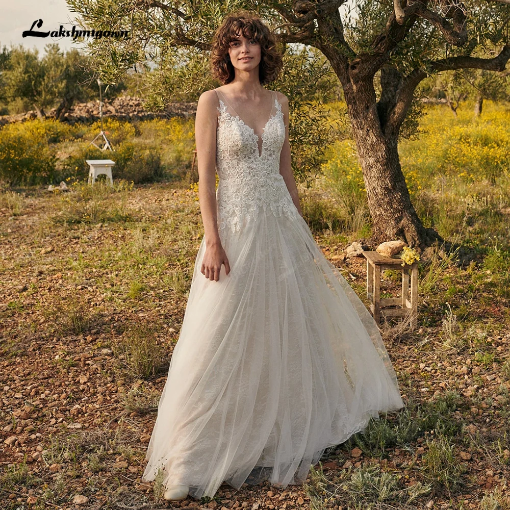 

Lakshmigown свадебное платье в стиле бохо пляжное летнее 2023 сексуальное свадебное платье трапециевидной формы с блестками Кружевная аппликация с V-образным вырезом Свадебное платье